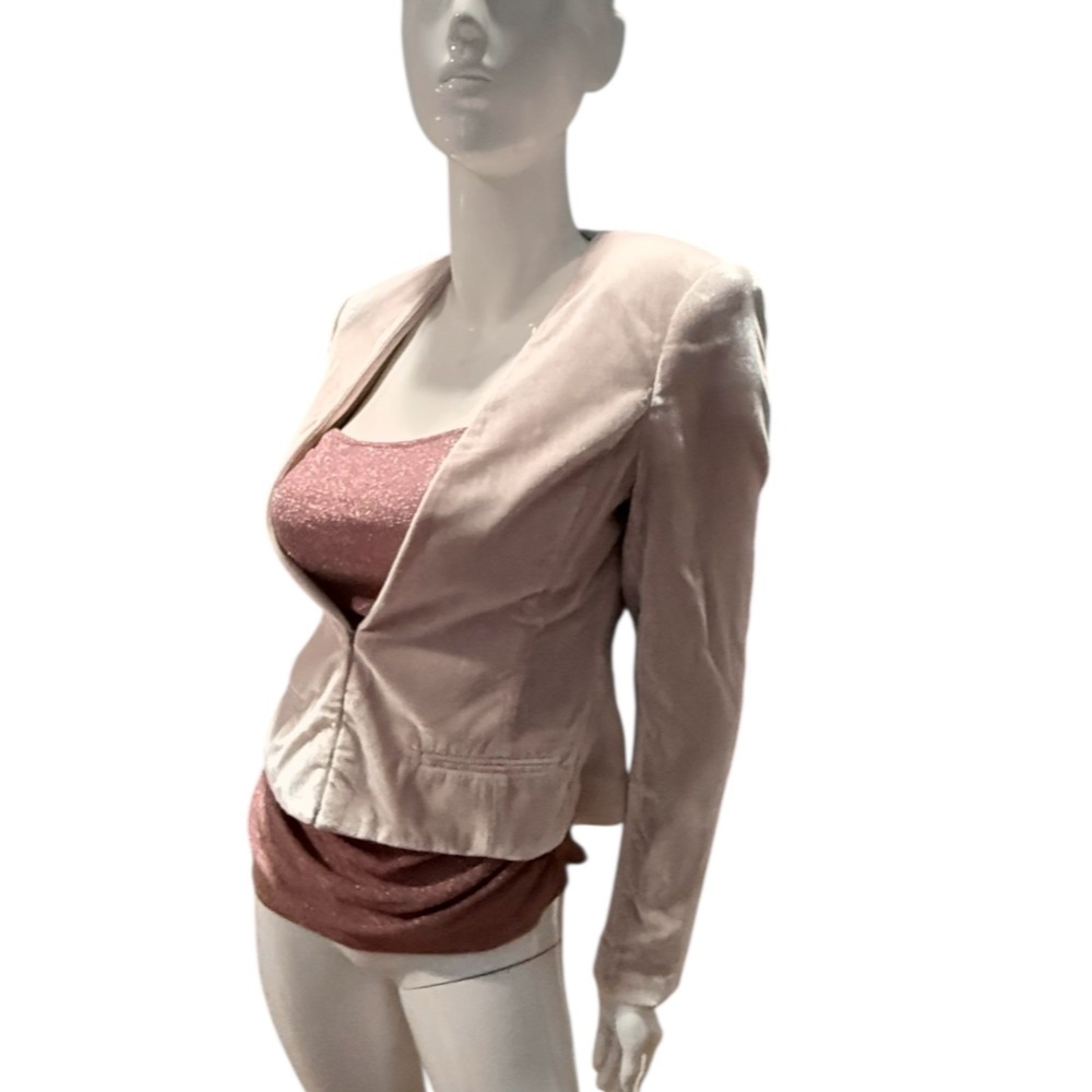 London Jean Velvet Blazer Pink hook eye Cropped Jacket Women Size 8 fairy